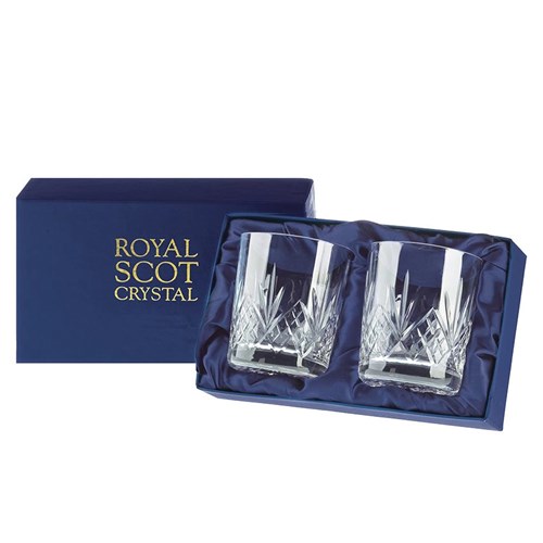 2 Royal Scot Crystal Large Whisky Tumblers - Highland - PRESENTATION BOXED - Celebrate in Style